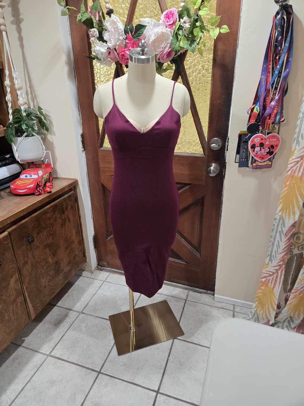 Lulu's Deep Wine Spaghetti Strap Midi Dress